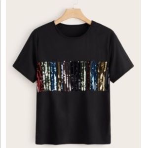 Never worn Black multi color sequin crop top